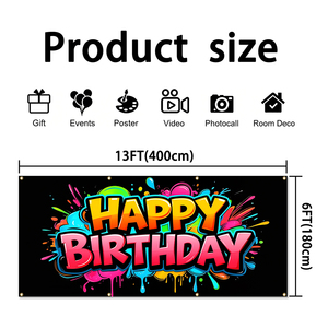 Bannière <span class=keywords><strong>personnalisée</strong></span> Joyeux <span class=keywords><strong>Anniversaire</strong></span> pour porte de garage, style graffiti, en polyester, 13x6FT, grande bannière décorative pour intérieur/extérieur, maison et jardin - Product Image 5