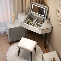 Coiffeuse d'Angle Moderne avec Miroir de Maquillage LED 3 Couleurs et Rangement