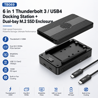 Thunderbolt 3 Dock Dual M.2 NVMe SSD Enclosure, USB4 40Gbps, HDMI 4K, USB-A 10Gbps, Pengisian Daya 100W PD, Pendingin Kipas, TB069