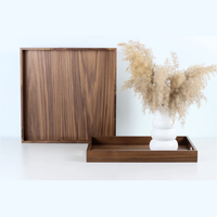 Plateau de service en bois de noyer avec poignées rangement de salle de bain en laque empilable pliable pour la décoration intérieure et la décoration de salon
