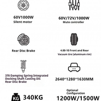 Voiture électrique pour adultes BAIMA 60V1000W, mini véhicule électrique à 4 roues homologué pour la route avec batterie au plomb-acide pour les familles et les particuliers