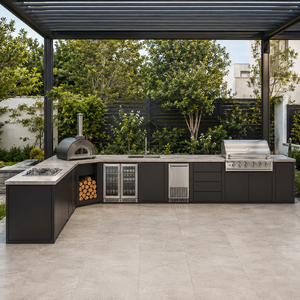 <span class=keywords><strong>Cucina</strong></span> Esterna con Pergola in Acciaio Inox 304, Isola BBQ Modulare con Griglia a Gas, Forno per Pizza e Lavello per Villa e Giardino - Product Image 1