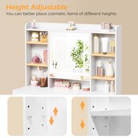 Coiffeuse moderne avec éclairage LED, prises, miroir à luminosité réglable, tabouret, 9 tiroirs, 7 étagères ouvertes, blanc