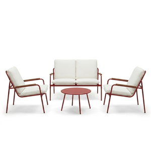 Conjunto de Sofá de Malha para Exterior com 4 Peças, Estrutura de Aço, Conjunto de Conversação para Pátio com Braços de Madeira Sintética e Mesa Redonda para Jardim - Product Image 6