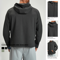 Veste à capuche zippée pour homme en tricot gaufré, tissu texturé, poches latérales zippées contrastantes, vêtements de sport décontractés, logo personnalisé, vente en gros