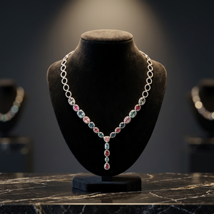Luxury Women's 18K <b>Solid</b> <b>Gold</b> <b>Pendant</b> Necklace With Multicolor Gemstones Bezel Set Oval Link Chain Wedding Jewelry - Product Image 3