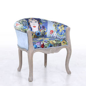 Silla de terciopelo con estampado Digital, brazo de salón barato, silla de ocio de madera, azul, venta al por mayor - Product Image 6