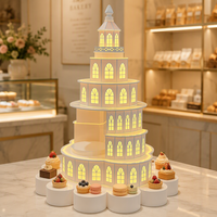Présentoirs à gâteaux géants en acrylique blanc avec LED pour événements, décorations modernes pour fêtes d'anniversaire, supports à gâteaux et desserts hauts pour événements