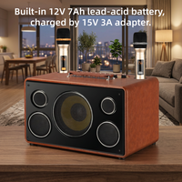 Enceinte en Bois Rétro avec Crossover Audio Trois Voies, Prise en Charge USB et Microphone Sans Fil, Entrées AUX/Guitare pour Karaoké et Fêtes