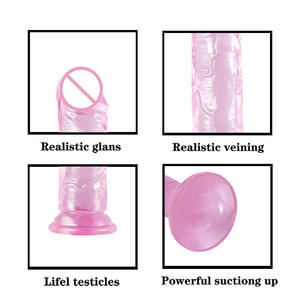 Damen-Spielzeug Dildo realistischer weicher Kristallpenis Dildo günstiger Preis bunter Gelee-Dildo mit starker saugglocke - Product Image 3