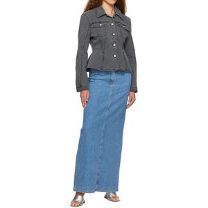 Jupe longue en jean bleu fendue personnalisée pour femme 100 % coton avec fermeture éclair - Product Image 5