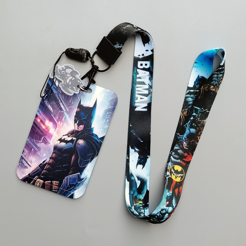 Anime Cool Cartoon Marvel Bat Man Card Holder Student ID Name Badge Card Case Accessories Anti-Lost Bus Card Cover Satin Lanyard Image 3