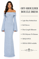 Robe en tricot pour femme avec logo personnalisé, tricotée, manches longues, épaules dénudées, couleur unie, mode hiver, mélange de polyester, usine OEM & ODM