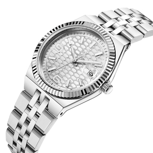 Montre de luxe en acier inoxydable à quartz pour <span class=keywords><strong>femme</strong></span>, argentée, avec aiguilles lumineuses, verre saphir, date, étanche, 32 mm - Product Image 6