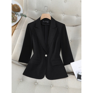 Lapel Three Quarter Sleeve Blazer Solid Color Slim Fit Women's Blazers With Label - Product Image 1