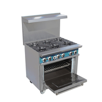 Cuisinière à gaz GPL professionnelle pour restaurant, 6 brûleurs, avec four