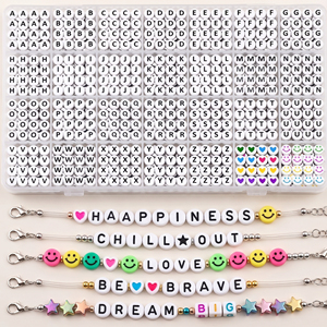Juego de 1300 Cuentas Acrílicas con <span class=keywords><strong>Letras</strong></span> del Alfabeto A-Z, Cuentas Redondas Planas con Números y Caras Sonrientes en Caja para Hacer Pulseras y Joyería DIY - Product Image 6