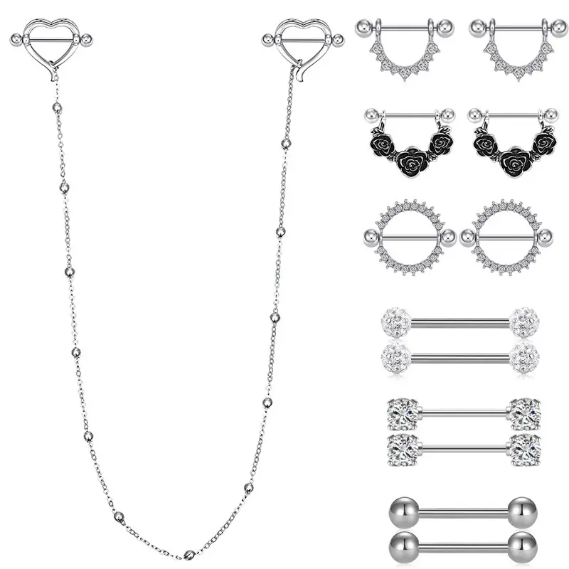 New Arrival Euro-American Style Nipple Rings and Body Chains for Women, Made of Stainless Steel