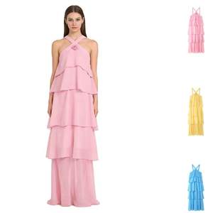 Vestido Largo de Moda con Estampado Sólido, Sexy, Rosa, sin Tirantes, con Espalda Descubierta y Cuello Halter - Product Image 1