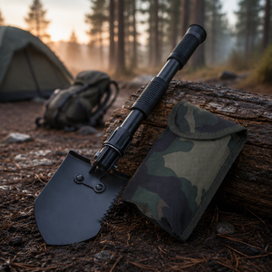Pelle pliante tactique multifonction en acier au carbone pour la survie en plein air avec manche détachable - Product Image 5