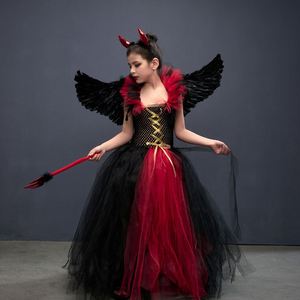 Costume de démon vampire pour enfants, robe de fille pour fête, carnaval, Halloween, avec bandeau et ailes, vente flash MS - Product Image 4