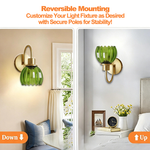 Lampada da Parete in Vetro <span class=keywords><strong>Verde</strong></span> Stile Nordico Retrò, <span class=keywords><strong>Applique</strong></span> Moderna in Ottone per Camera da Letto, Corridoio, Illuminazione Decorativa da Interni - Product Image 4