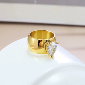 18K 금도금 반지 10mm 폭 개인 맞춤형 과장된 큰 하트 지르콘 스테인리스 스틸 반지 쥬얼리 파티 기념일 선물 - Product Image 2