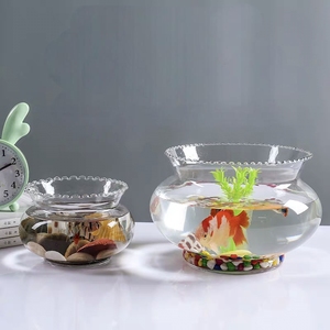 Tanque de peces de encaje redondo de vidrio transparente, tanque de tortuga y Pez Dorado, jarrón de vidrio hidropónico, mini tanque de peces de encaje ecológico - Product Image 2