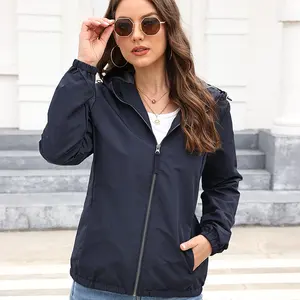 Classic Versatile Solid Color Thin Polyester Women's Jacket Outdoor Waterproof Breathable Cycling Climbing Hooded Jacket Coat