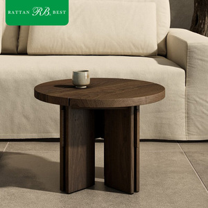Table d'appoint ronde en teck massif foncé de luxe moderne <span class=keywords><strong>pour</strong></span> cour extérieure, <span class=keywords><strong>patio</strong></span>, ensemble de canapés - Product Image 1