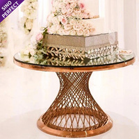 Table ronde en verre avec socle doré Sinoperfect, en acier inoxydable, pour la décoration de mariage, les fêtes, les banquets