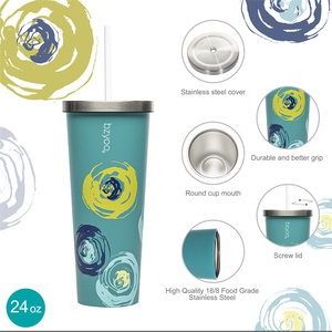 Vaso de acero inoxidable con aislamiento de logotipo personalizado con pajita para regalos de café - Product Image 3