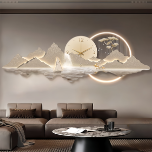Luxe moderne bonsaï montagne cerf paysage UV tranchant acrylique fabriqué à la main mur décor à la maison LED horloge peinture - Product Image 3