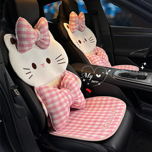 Coussin de siège de voiture pour chat mignon, ensemble complet, housse de siège décorative en tissu pour l'arrière avec nœud, pour une utilisation quatre saisons - Product Image 2