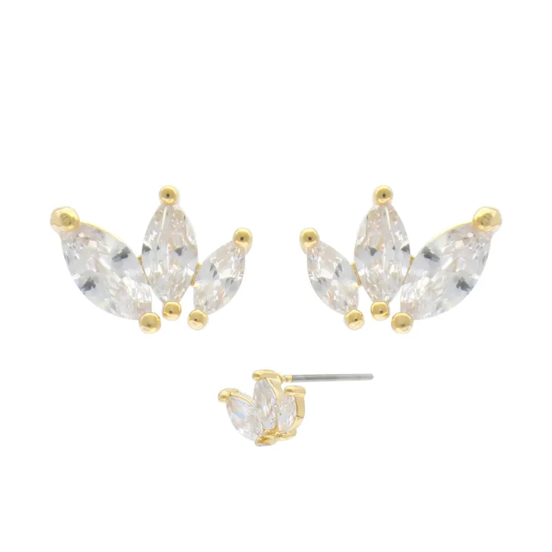 Fashion 14K Gold Plated Copper Flower Zircon Stud Earring女性アクセサリー