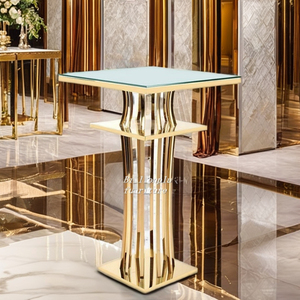 Table <span class=keywords><strong>de</strong></span> bar ronde moderne en acier inoxydable avec plateau en verre miroir pour mariages, hôtels, appartements, événements et salles à manger - Product Image 2