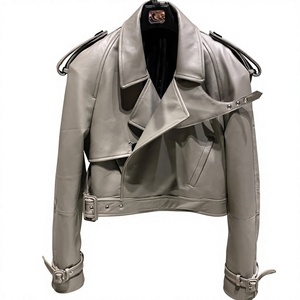 Genuine Leather Moto <b>Jacket</b> <b>Women</b> <b>Short</b> <b>Sleeve</b> With Epaulet And Belt Closure Spread Collar Autumn Style Wholesale Design 2026 - Product Image 1