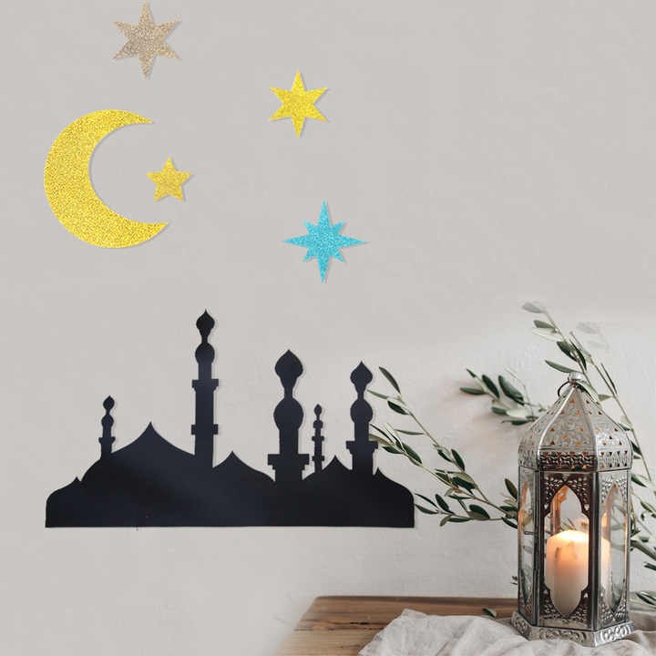 Eid Ramadan Lights Moon Star Castle Islam Eid Mubarak Ramadan Decorations Islam Window LED Fairy Lights for Wall Bedroom Party