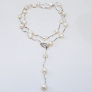 Cadena de plata esterlina de moda suéter largo collar de perlas de agua dulce barroco adecuado para mujeres - Product Image 2