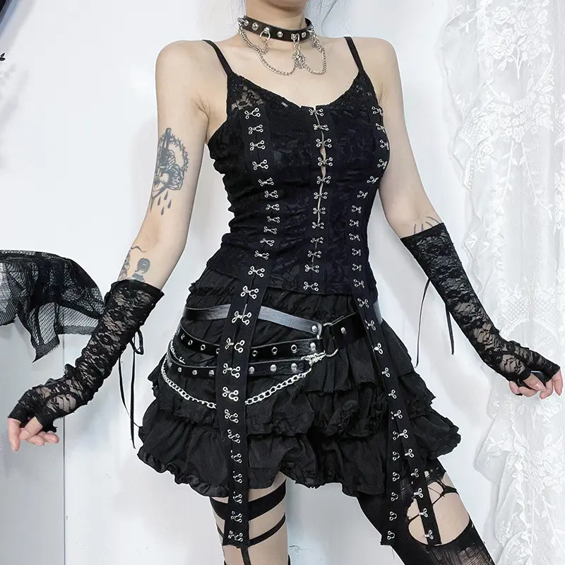 ผู้หญิงGothic Punk Suspender Topเครื่องเทศสาวเซ็กซี่OutสายรัดSlimmingอเนกประสงค์Camisole Y2K Topsผู้หญิง