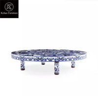 Nouveau design de table basse de salon ronde bleue et blanche table d'appoint ensemble de tables basses de luxe modernes