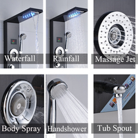 Panneau de douche en cuivre brossé, dispositif de luxe sans fil avec robinet, écran LED thermostatique, panneau de douche multifonction