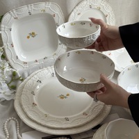 Lelyi – Ensemble bol et assiette en céramique artisanale, style vintage minimaliste, avec dentelle en relief, tasse à café et soucoupe créatives et délicates de grande valeur