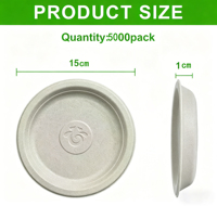Assiettes jetables robustes en fibre de coque de riz de couleur naturelle de 6 pouces, compostables, non revêtues, pour desserts quotidiens, vente en gros, en vrac