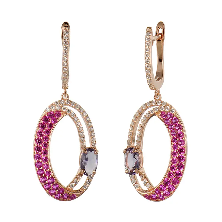 Women luxury design rose gold silver diamond purple cz clip-on earrings, rose gold earrings