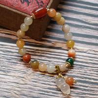 Bracelet en perles d'agate rouge naturelle, 10 pièces, fleur/citrouille, breloque, accessoires porte-bonheur sculptée à la main, cadeaux pour femme