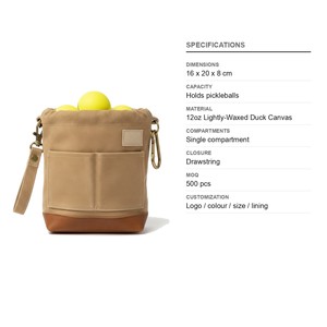 Pochette à cordon en toile cirée pour balles de pickleball 12 oz, légèrement cirée, avec logo personnalisé, vente en gros, pour balles de tennis - Product Image 6
