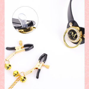 Erotic Mouth <b>Plugs</b> And Nipple Clamps With <b>Chain</b> Clip Pacifier Gag Ball Leather Metal Adult Training BDSM Accessory - Product Image 4