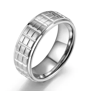 Gentdes Jewelry Exotic Carved White Gold Center Tungsten Ring Wedding Band For Mens Wholesale Rings Jewelry