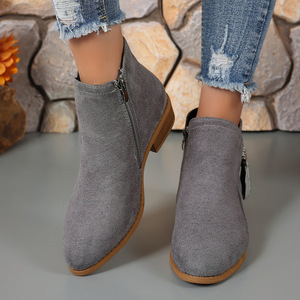 Nuevas <span class=keywords><strong>Botas</strong></span> de Tacón Bajo con Cremallera Lateral <span class=keywords><strong>para</strong></span> Mujer, Talla Grande, Punta Puntiaguda, <span class=keywords><strong>Botas</strong></span> de Gamuza 43 - Product Image 6